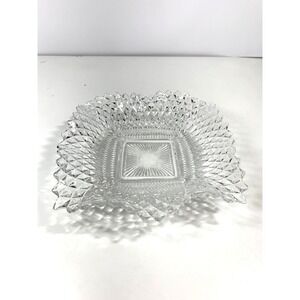 VTG Indiana Glass Clear Diamond Square Point Candy Dish Square 7''x7'' Ruffled